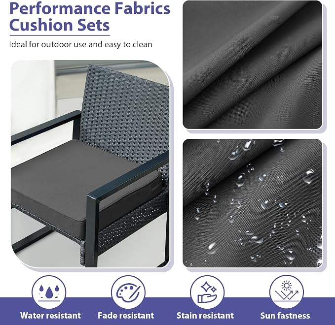 IPYNBAP Outdoor Chair Cushions Set of 4 -Waterproof Outdoor Seat Cushions for Patio Furniture, Patio Chair Cushion with Handle and Ties, Out Door Chair Pads,17x16x2-Square, Dark Grey