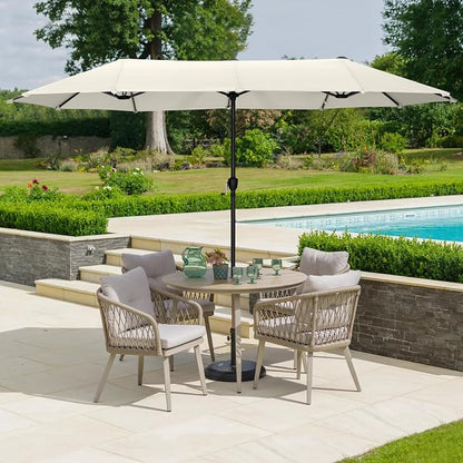 HERA'S PALACE 13 Ft Double-Sided Twin Patio Umbrella, Outdoor Double Sided Market Patio Umbrella with Crank, Powerful UV Protective (Ivory)
