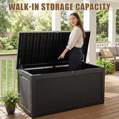 EasyUp 320 Gallon Deck Boxes Waterproof, Outdoor Large Storage Boxes with Lids, Outside Resin Storage Box & Deck Boxes for Patio, Garden Use(Black)