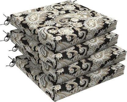 DYTXIII Set of 4 Outdoor Chair Cushions, Water Resistant 18.5"x16"x2" Square Seat Cushion for Patio Dining Chairs, High-Density Replacement Pads for Indoor Outdoor Furniture - Paisley Black