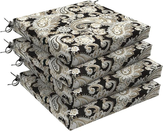 DYTXIII Set of 4 Outdoor Chair Cushions, Water Resistant 18.5"x16"x2" Square Seat Cushion for Patio Dining Chairs, High-Density Replacement Pads for Indoor Outdoor Furniture - Paisley Black