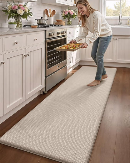 Color&Geometry Anti Fatigue Cushion Kitchen Mat for Floor -24"x87",Wide,Easy Clean, Water & Oil Proof, Anti Slip, Foam Rubber Runner Rug for Front Sink Comfort Standing,Dark Beige