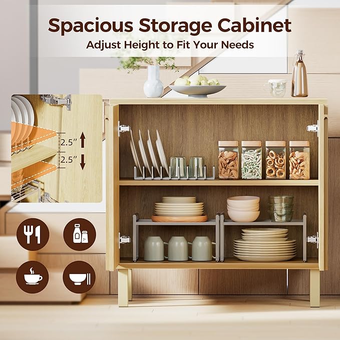 31 inch Sideboard Buffet Cabinet, Modern Credenza with 2 Doors & Adjustable Shelf, Small Coffee Bar Storage for Kitchen, Entryway