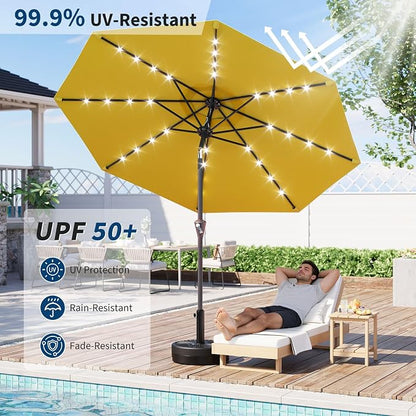 Garvee patio Umbrella with Solar Lights, Outdoor Table Umbrella with 8 Durable Ribs, Tilt & Crank Mechanism, Waterproof & UV Protection for Garden, Backyard, Poolside,