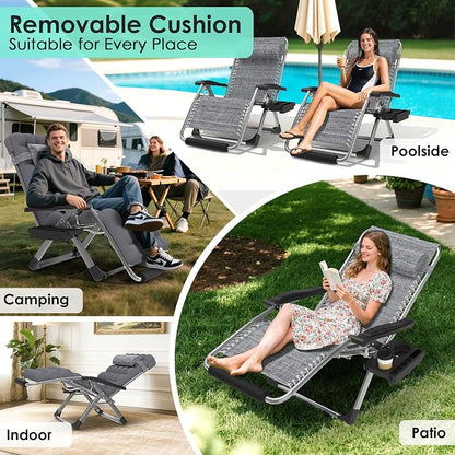 Suteck Oversized Zero Gravity Chair, 500LBS 33" XXL Reclining Lounge Chairs | W/Removable Cushion&Headrest, Upgraded Lock, Big Cup Holder and Footrest, Reclining Camping Chair Recliner for Indoor Outdoor