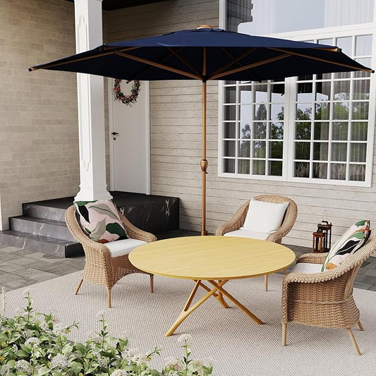Abba Patio 9FT Outdoor Patio Umbrella Outdoor Table Umbrella with Crank Market Umbrella 6 Sturdy Ribs UV Protection Waterproof and Push Button Tilt for Garden Deck Backyard Pool, Dark Blue