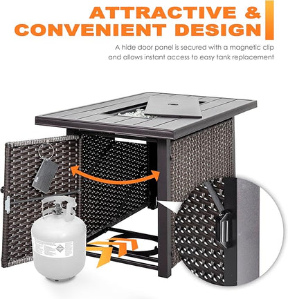 Nuu Garden 43" Propane Fire Pit Table, 50,000 BTU CSA Certified Outdoor Gas Fire Pit with Aluminum Tabletop, Removable Lid, 7 lbs Glass Rocks & Waterproof Oxford Cover, Brown