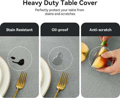 Romanstile 100% Waterproof PVC Tablecloth, Rectangle Oil Spill Proof Stain Resistant Vinyl Table Cloth, Wipe Clean Plastic Table Covers for Kitchen/Dining/Parties - 60 x 120 Inch, Light Grey