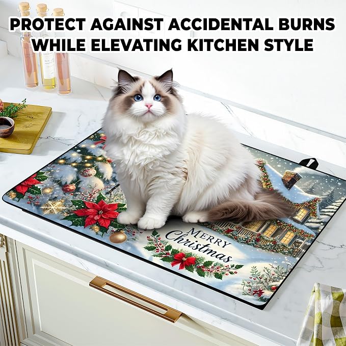 Christmas Stove Top Cover Snowman Stove Top Cover for Home Decoration Kitchen Pad Non-Stick Washable Cooktop Covers Countertop Protector Keep Stove Clean 28"x20" (Snowhouse -1)