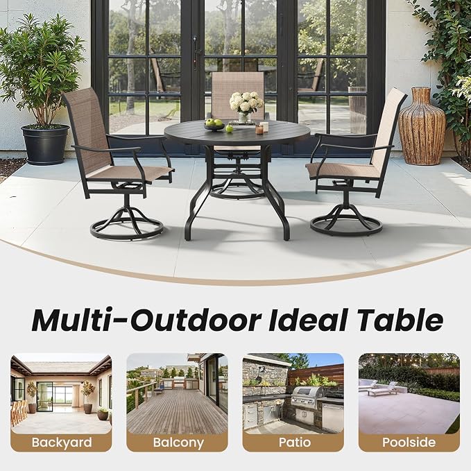 Round Outdoor Dining Table, 41" Round Patio Table with 1.57" Umbrella Hole, Metal Outdoor Dining Tables for Patio, Graden, Backyard and Poolside