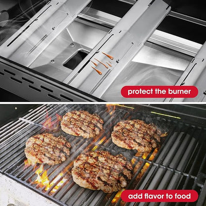 Unicook 3 Pack Adjustable Grill Heat Plate, Extend from 11.75" up to 21" Length, Gas Grill Burner Cover Replacement Parts, Stainless Steel Flame Tamers, BBQ Heat Shield Tents