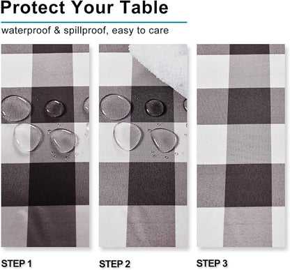 Hiasan Checkered Tablecloth Rectangle - Stain Resistant, Waterproof Polyester Picnic Table Cloth Gingham, 60 x 140 Inch, Coffee and White