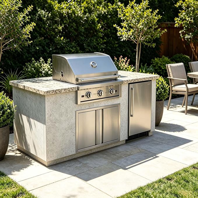 JIE JIN Outdoor Kitchen Door 26" W X 24" H Double Doors BBQ Access Door BBQ Island Door 304 Brushed Stainless Steel Flush Mount Door for Outdoor Kitchen BBQ Island Outdoor Cabinet Doors