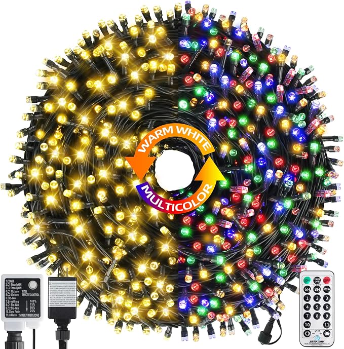 MZD8391 262FT 800LED Color Changing Christmas Light,Christmas Tree Light | Warm White & Multicolor, Waterproof, UL listed, 11 Light Mode, Remote & Timer, Memory, Fairy Lights Outdoor