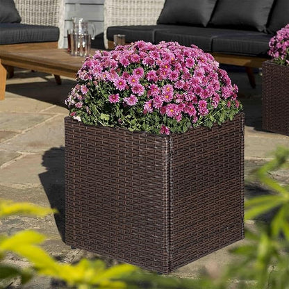 SUNNYPARK Brown Square Planter Box Rattan for Outdoors 17x17x18inch | All-Weather, Handmade PE Rattan, Removable Liner, Indoor Outdoor, Patio Porch Garden, Modern Design for Plants Flowers