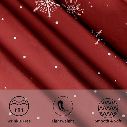 Sweetshow Xmas Snowflake Table Cloth Round 70 Inch Polyester Table Cover | Red Xmas Table Cloth Round Winter Snowflake Tablecloth Washable Stain and Wrinkle Xmas Round Table Cover for Dining Picnic