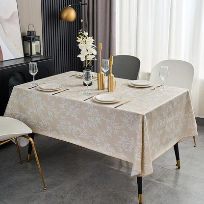 LIBERECOO Vinyl Tablecloth with Flannel Backing –Indigo Botanical Charm, Waterproof, Wipeable, Durable Table Cover – 4 Colors