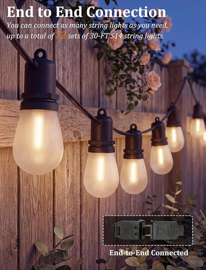 S14 Outdoor String Lights 30FT, 11 Frosted LED Bulbs, Black Wire | Connectable Commercial Grade Patio Lights, UL Listed, IP65 Waterproof, 2700K Shatterproof Bulbs, for Backyard, Porch, Bistro