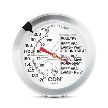 CDN Ovenproof Meat Thermometer NSF Certified Pro Accurate, Temperature Guide on 2" Dial - Easy-to-Read - Poultry, Roasting, Waterproof - IRM200