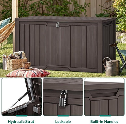 YITAHOME XXL 240 Gallon Large Outdoor Storage Deck Box for Patio Furniture, Outdoor Cushions, Garden Tools and Sports/Pools Equipment, Weather Resistant Resin, Lockable (Dark Brown)