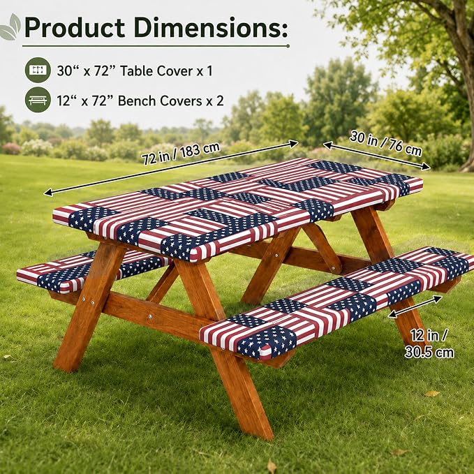 Emwwat Picnic Table Cover with Bench Covers, Waterproof Elastic Corner Fitted Tablecloth for 6 Foot Rectangle Tables, Washable Camping Table Cover Set for Picnic Outdoor BBQ (Red, 72in)