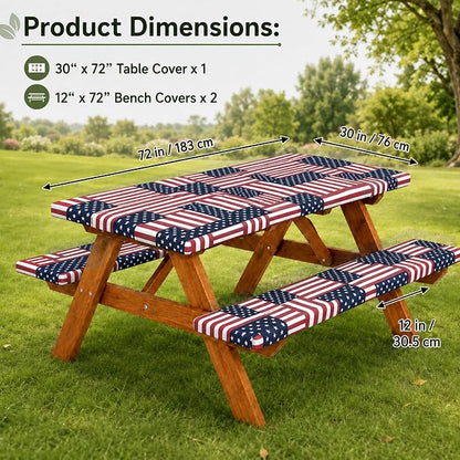 Emwwat Picnic Table Cover with Bench Covers, Waterproof Elastic Corner Fitted Tablecloth for 6 Foot Rectangle Tables, Washable Camping Table Cover Set for Picnic Outdoor BBQ (Red, 72in)