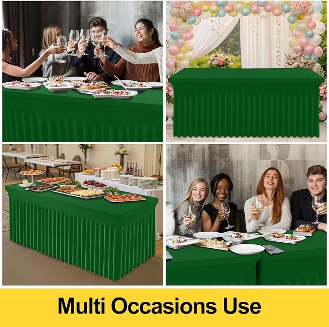 Smiry Spandex Elastic Fitted Table Cloth Skirt for 5FT Rectangle Table | Stretch Washable Table Cloth, Banquet Table Cover for Wedding, Party, Indoor & Trade Shows, (Emerald Green, 60Lx30Wx30H)