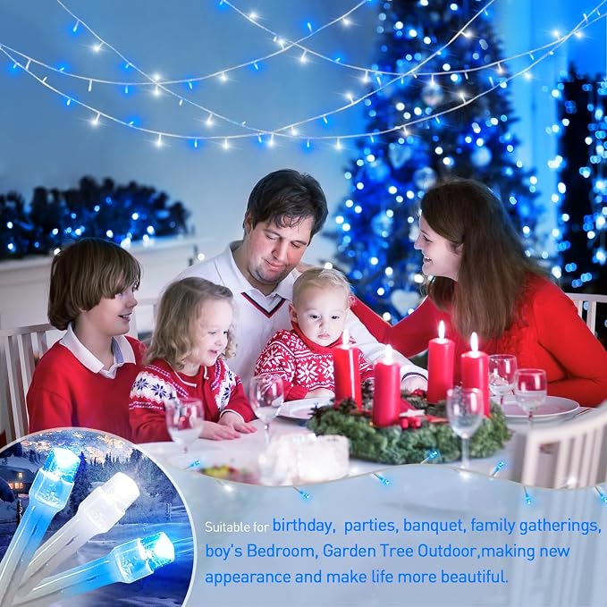 JMEXSUSS Blue and White String Lights Indoor, 200 LED Christmas Lights | 66ft Connectable Christmas Lights Plug in for Bedroom Tree Room Party Classroom Decorations
