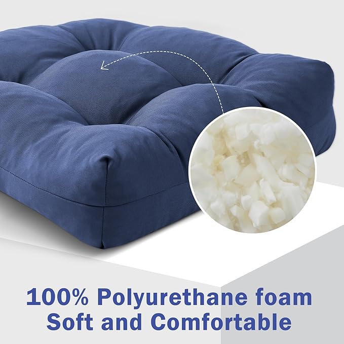 IPYNBAP Outdoor Chair Cushions Set of 2, Patio Chair Cushions with Ties, 19x19+5” Tufted Outdoor Seat Cushions, Waterproof Patio Furniture Cushions, Outdoor Dining Chair Pads, Navy