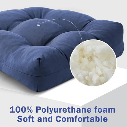 IPYNBAP Outdoor Chair Cushions Set of 2, Patio Chair Cushions with Ties, 19x19+5” Tufted Outdoor Seat Cushions, Waterproof Patio Furniture Cushions, Outdoor Dining Chair Pads, Navy