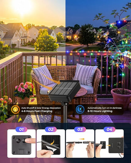 Solar String Lights for Outside, 33Ft 100 LED Solar Fairy Lights Multicolor | IP65 Waterproof Solar Twinkle Lights Outdoor & Indoor, Patio Lights for Tree Garden Christmas Party Wedding Decoration
