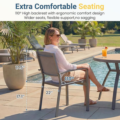 Wisteria Lane Patio Table and Chairs for 4, Outdoor Patio Dining Furniture Set with Aluminum Table and Metal Textilene Chairs, All-Weather Patio Table Set with HDPS Round Tabletop for Garden Porch