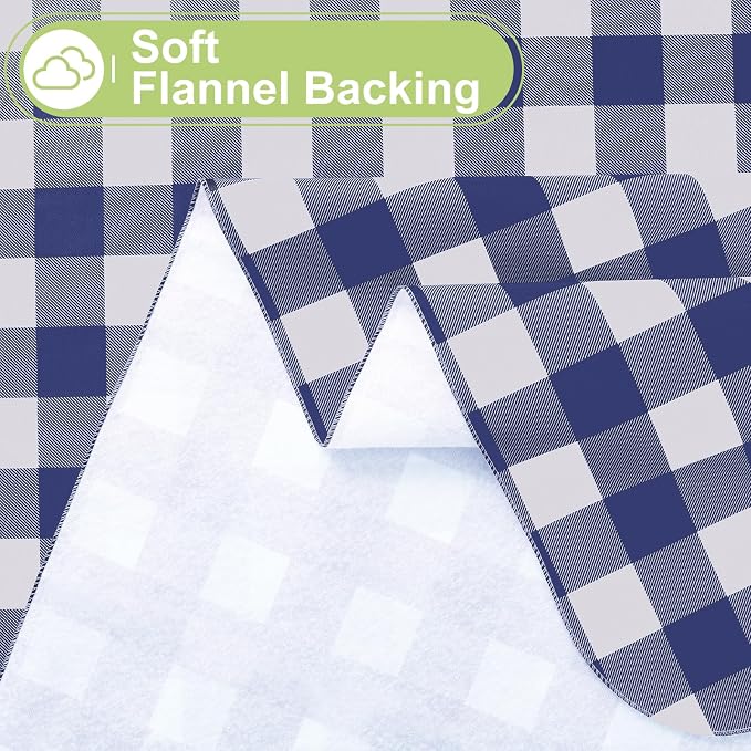 Smiry Oval Table Cloth, Vinyl Tablecloths with Flannel Backing, 60"x102" | Waterproof Picnic Table Cloth, Wipeable Buffalo Plaid Table Cover for Indoor and Outdoor (Navy & White)