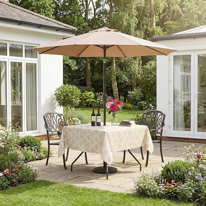 Poise3EHome Square Outdoor Tablecloth with Umbrella Hole and Zipper,Khaki 60x60 Inch,Polyester SpillProof Washable Table Cloth for Spring Summer Patio Garden Poolside Picnic Camping BBQS