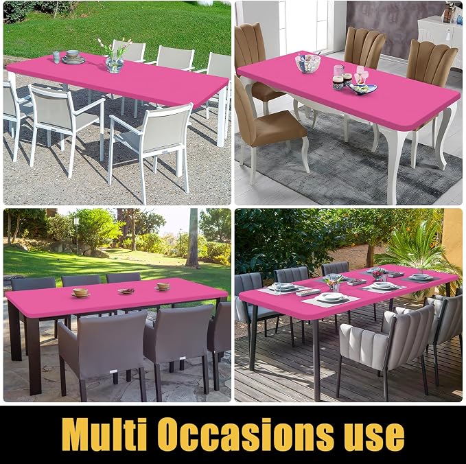 Smiry Rectangle Picnic Table Cloth, Waterproof Elastic Fitted Tablecloths for 5 Foot Tables, Washable Polyester Table Cover for Camping, Indoor and Outdoor (Rose Pink, 30"x60")