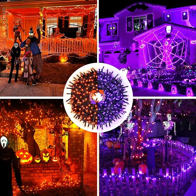 JMEXSUSS 66ft 200 LED Orange and Purple Halloween Lights Plug in | Connectable, Remote Control, Dual Color Changing, Waterproof, Halloween String Lights for Tree Yard Indoor Outdoor Decor