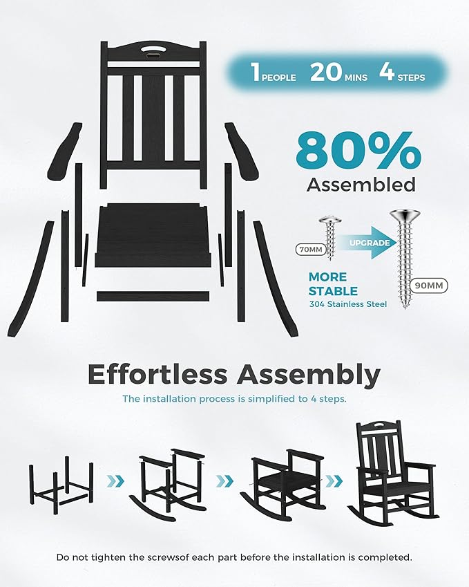 Ciokea Oversized Outdoor Rocking Chairs Set of 6, 380lbs Heavy-Duty Large Patio Rocker, High Back Cozy Porch Chairs, Weather Resistant Patio Rocking Chairs for Outside, Fire Pit, Deck, Black