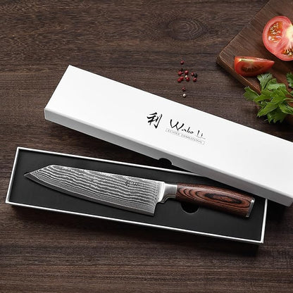 Wakoli EDIB Damascus Kiritsuke Chef Knife – 7.9-Inch Japanese Style Kitchen Knife | Genuine 67-Layer Damascus Steel Blade with VG10 Core | Ergonomic Pakkawood Handle | Professional Cooking Knife