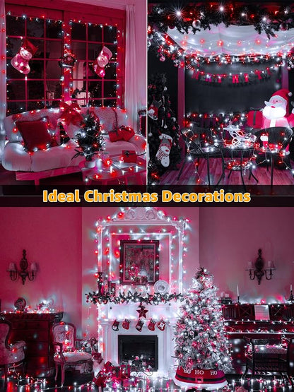 Guhope Christmas Lights 600 LED 98FT, Waterproof Outdoor String Lights with Remote and Timer, 8 Modes Dimmable Fairy Lights for Indoor Outdoor Wedding Party Holiday Decorations (Red and White)