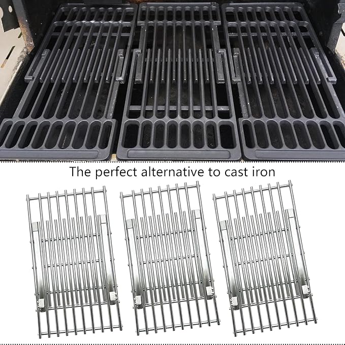 Stainless Cooking Grill Grates Replacement Adjustable Universal Extends from 14" to 20" Long, 8" Wide Each Adjust Expandable Cooking Grill Grids (3pack)