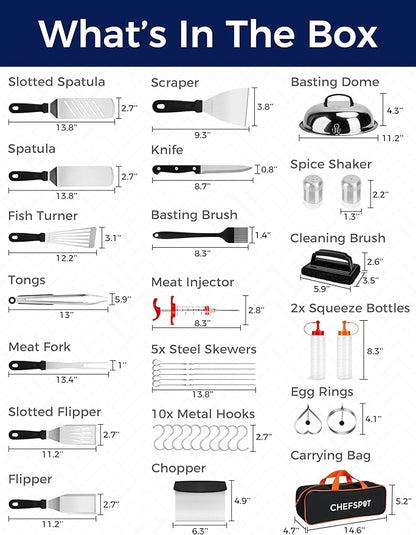 CHEFSPOT 36PC Griddle Accessories Kit – Flat Top Grill Accessories Hibachi Spatula Set for Weber and Blackstone Griddles, Breakfast Tools, Basting Cover, Cleaning Brush for Outdoor BBQ