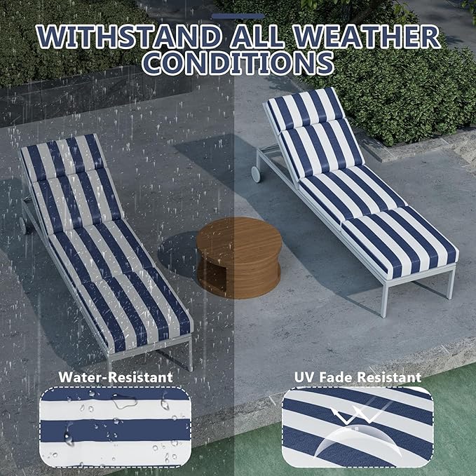 2 Pcs Chaise Lounge Cushions Outdoor, 80 x 26 x 4 Inch Lounge Chair Cushions for Outdoor Furniture - Waterproof Lounge Patio Replacement Cushion, 4In Fade-Resistant ThickPatio Chaise Lounge Cushion