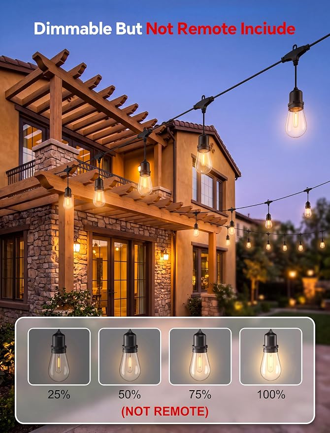 30FT LED Outdoor String Lights for Patio with 10+1L Shatterproof Bulbs | IP65, Shatterproof Edison Bulbs, Connectable Hanging Lights for Outdoor Backyard, Deck, Gazebo, Balcony, Camping, Party