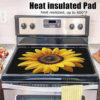 Electric Stove Top Cover,Sunflower Stove Cover for Glass Top Electric Stove,Spring Floral Heat Resistant Flat Top Stove Mat Countertop Protector, 28 x 20 Inch