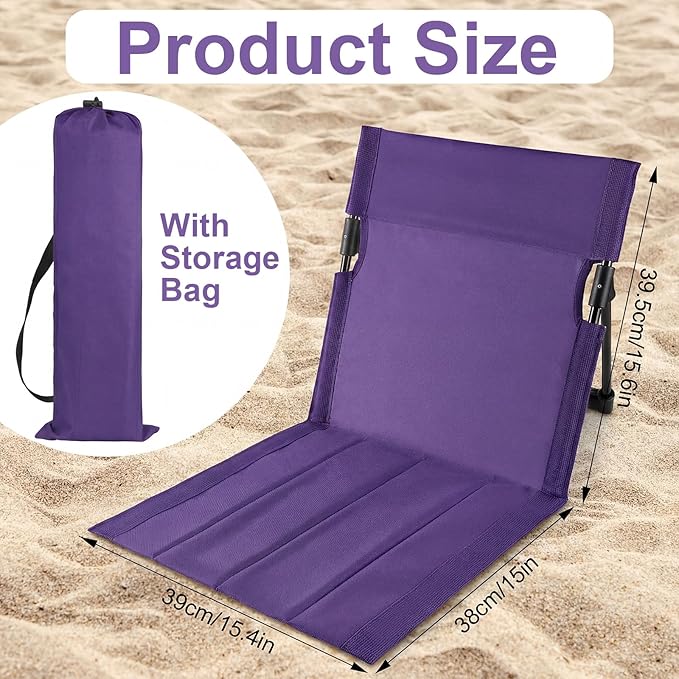 Karenhi 2 Pcs Foldable Poolside Beach Chairs for Edge of Pool Portable Beach Chairs Folding Pool Seats with Back Support Carry Bag for Adults Traveling Camping Picnic Lawn (Purple)