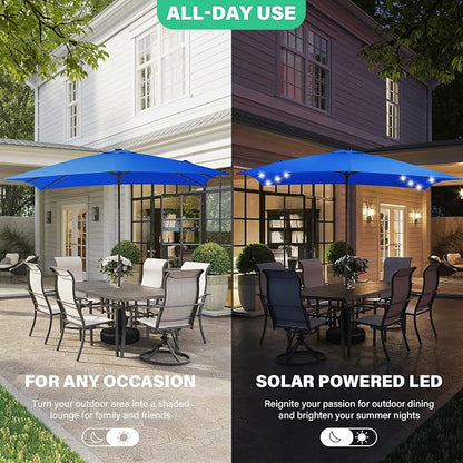 JEAREY 8x10' Rectangle LED Lighted Umbrella Patio Umbrella Outdoor w/Crank | Solar Market Umbrellas with 8 Sturdy Ribs, UV Protection Waterproof Sunproof for Pool, Deck, Backyard(Royal Blue)
