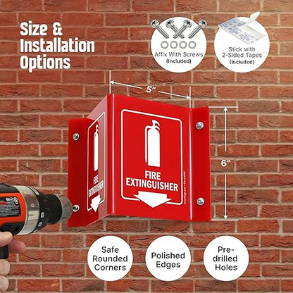 SmartSign (4-Pack) Fire Extinguisher Projecting Sign with Down Arrow - 5" x 6", Two-Sided Wall Mount Polished Acrylic Corridor V-Sign, White on Red