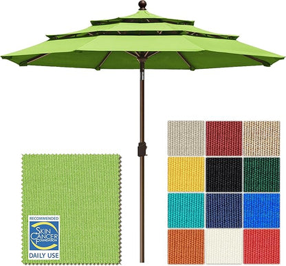EliteShade USA 10-Year-Non-Fading 10ft 3-Tier Market Patio Umbrella, Commercial Grade Outdoor Table Umbrella with Crank Open, Windproof & UPF 50+ UV Protection, Heavy Duty Ventilation for Garden, Deck, Pool, Backyard, Beach & Bistro, Macaw Green