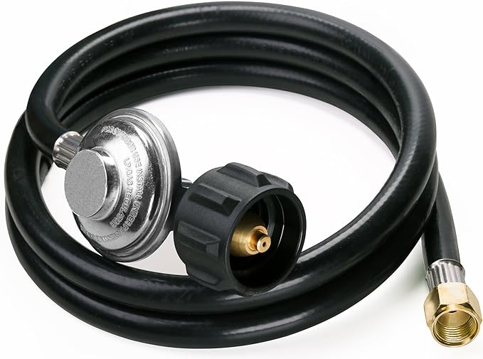 DOZYANT 5 Feet Universal QCC1 Low Pressure Propane Regulator Grill Replacement with 5 FT Hose for Most LP Gas Grill, Heater and Fire Pit Table, 3/8 inch Female Flare Nut