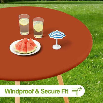 Smiry Round Spandex Tablecloth, Elastic Fitted Washable Tablecloths for 45"-56" Tables, Waterpoof Stretch Picnic Table Cover for Dining, Indoor and Outdoor, Rust